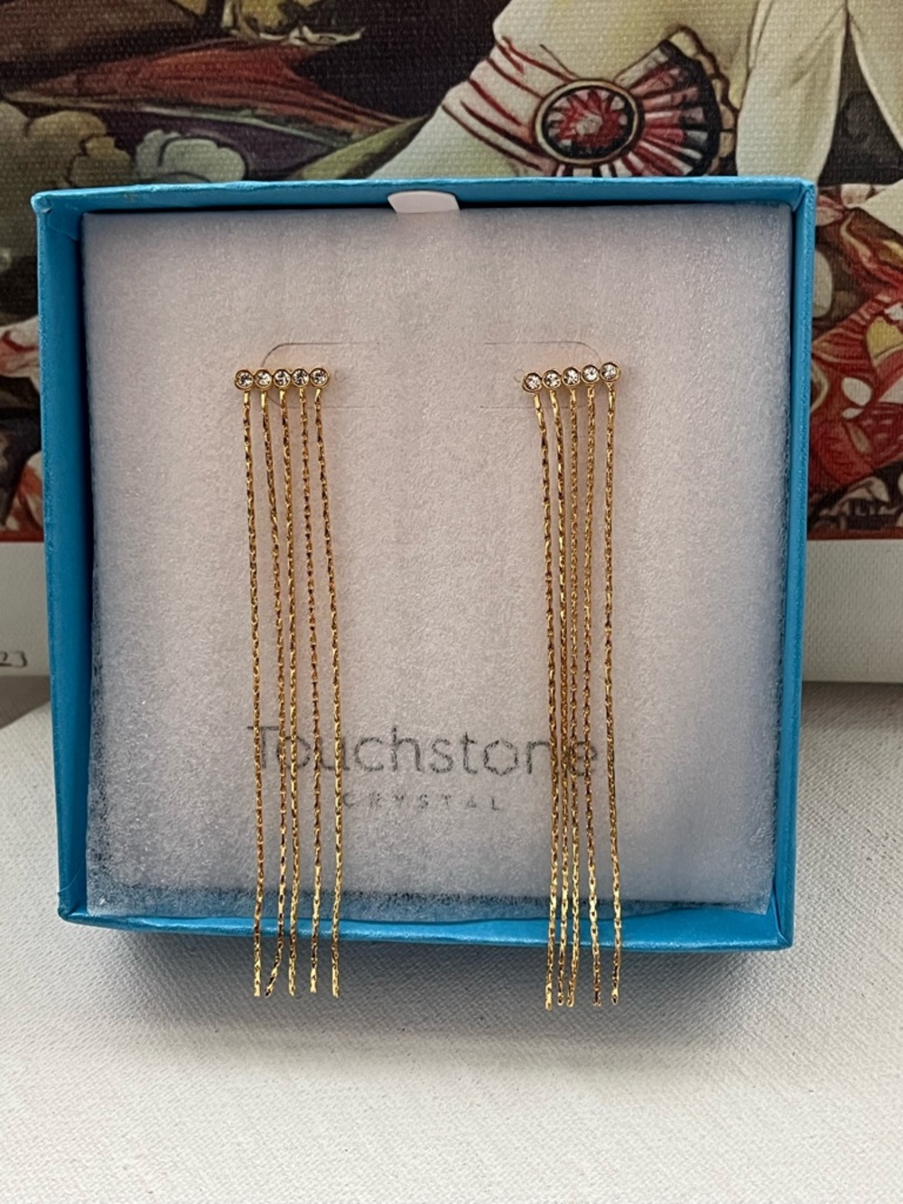 TSC Swarovski Gold Drop Earrings with Clear Swarovski Crystals - Picture 4 of 6